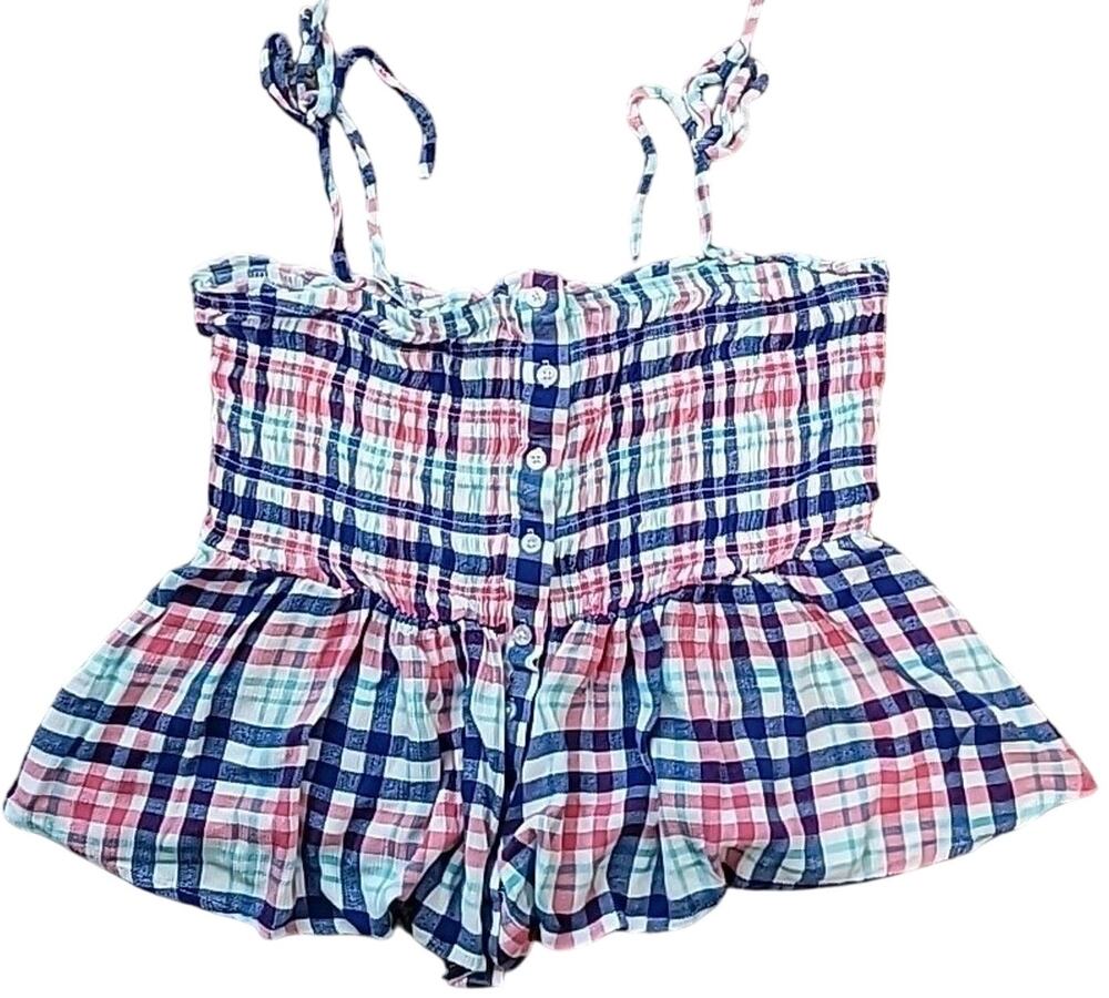 Torrid Plaid Smocked Babydoll Crop Top 0X Festival Boho Fairycore Summer